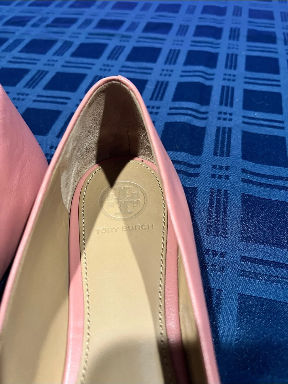 Tory Burch Benton 2 Coral Pink Tramonto Nappa Leather Logo Ballet Flats